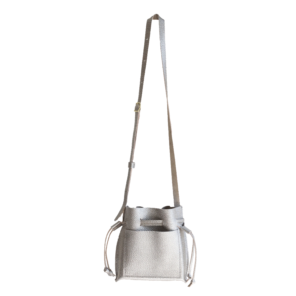Gunmetal silver bucket bag