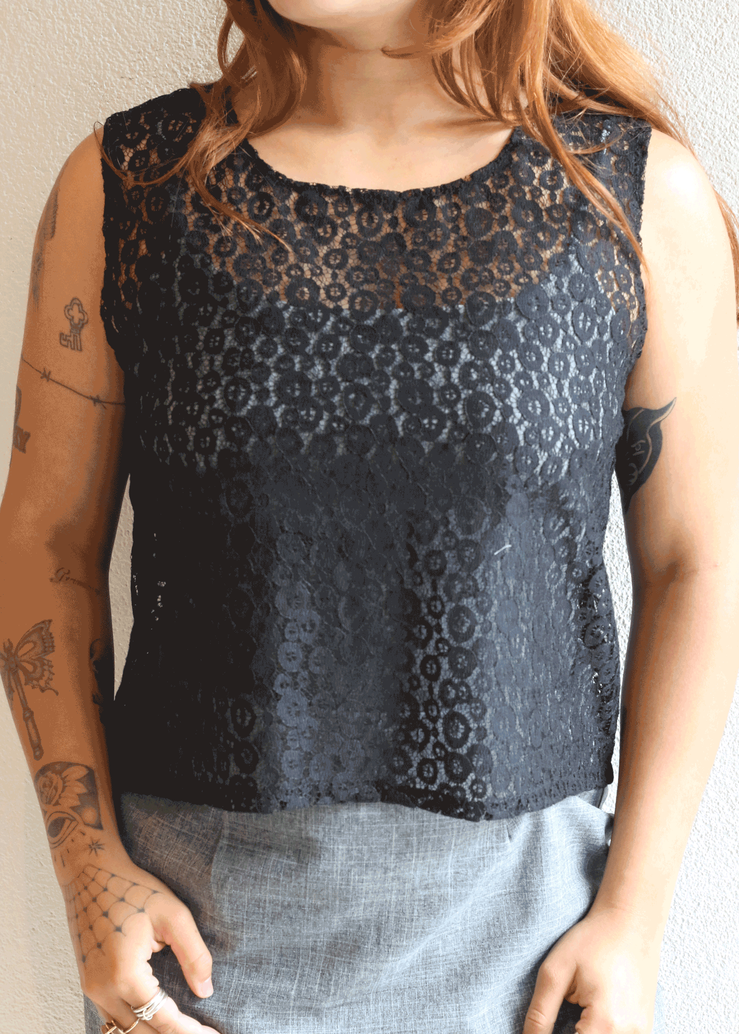 Black lace sleeveless top