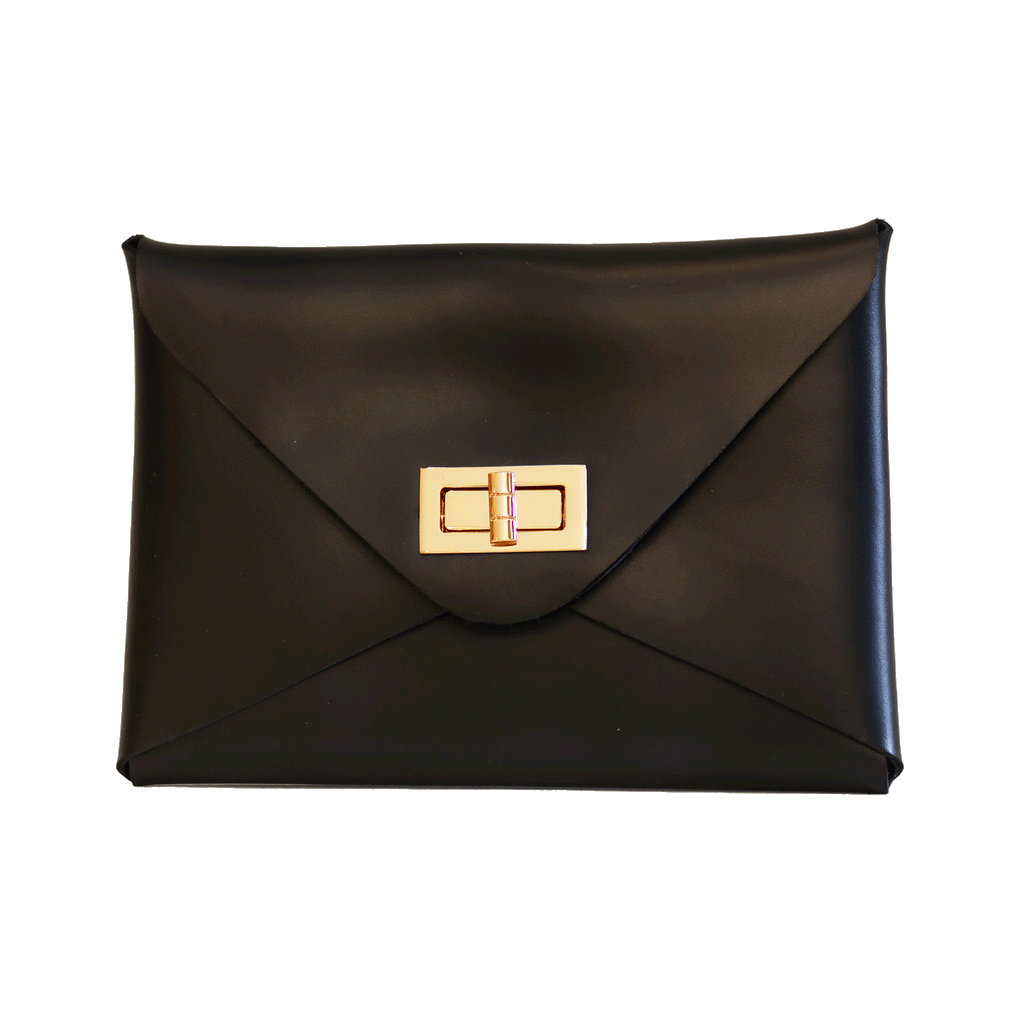 turn lock leather clutch