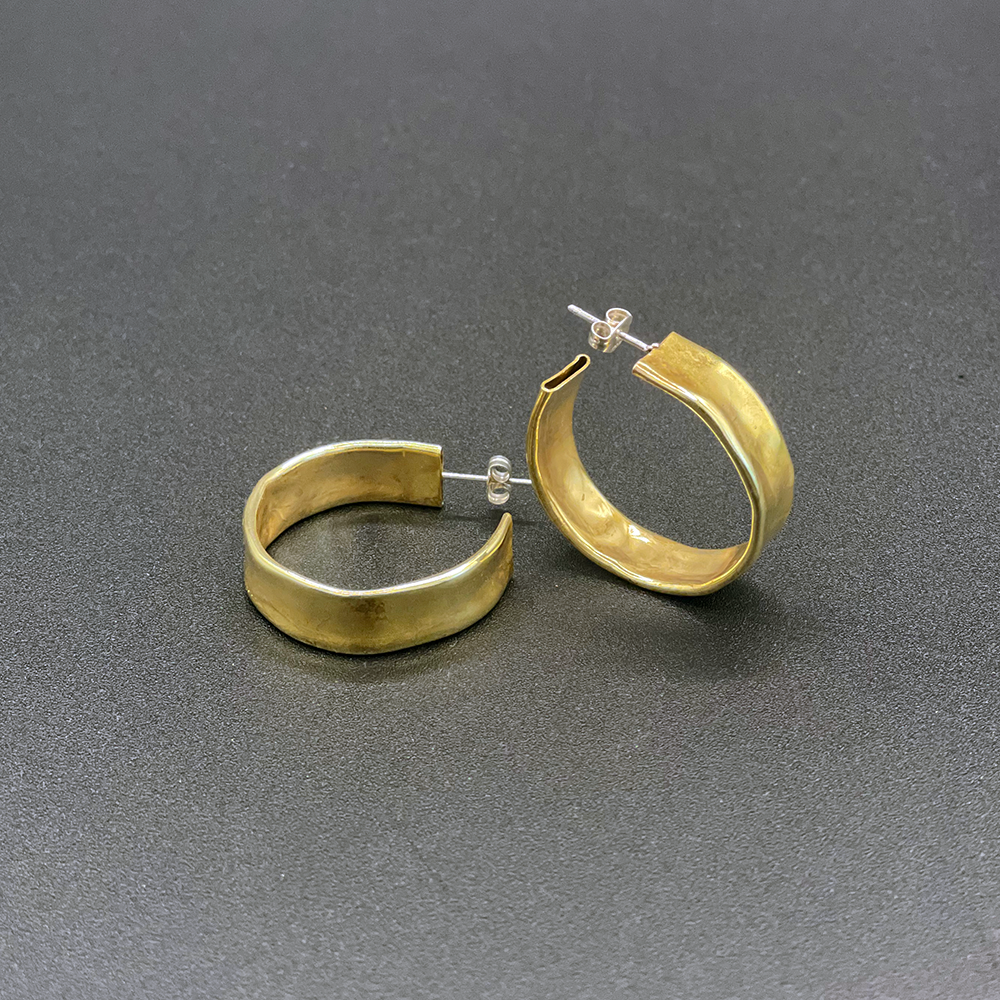 Small Brass Hollow Hoops made in Brooklyn