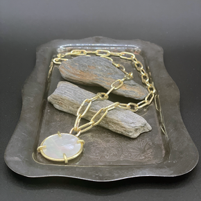Mother of Pearl and solid brass statement necklace