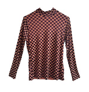 Checker Velvet Mock Neck