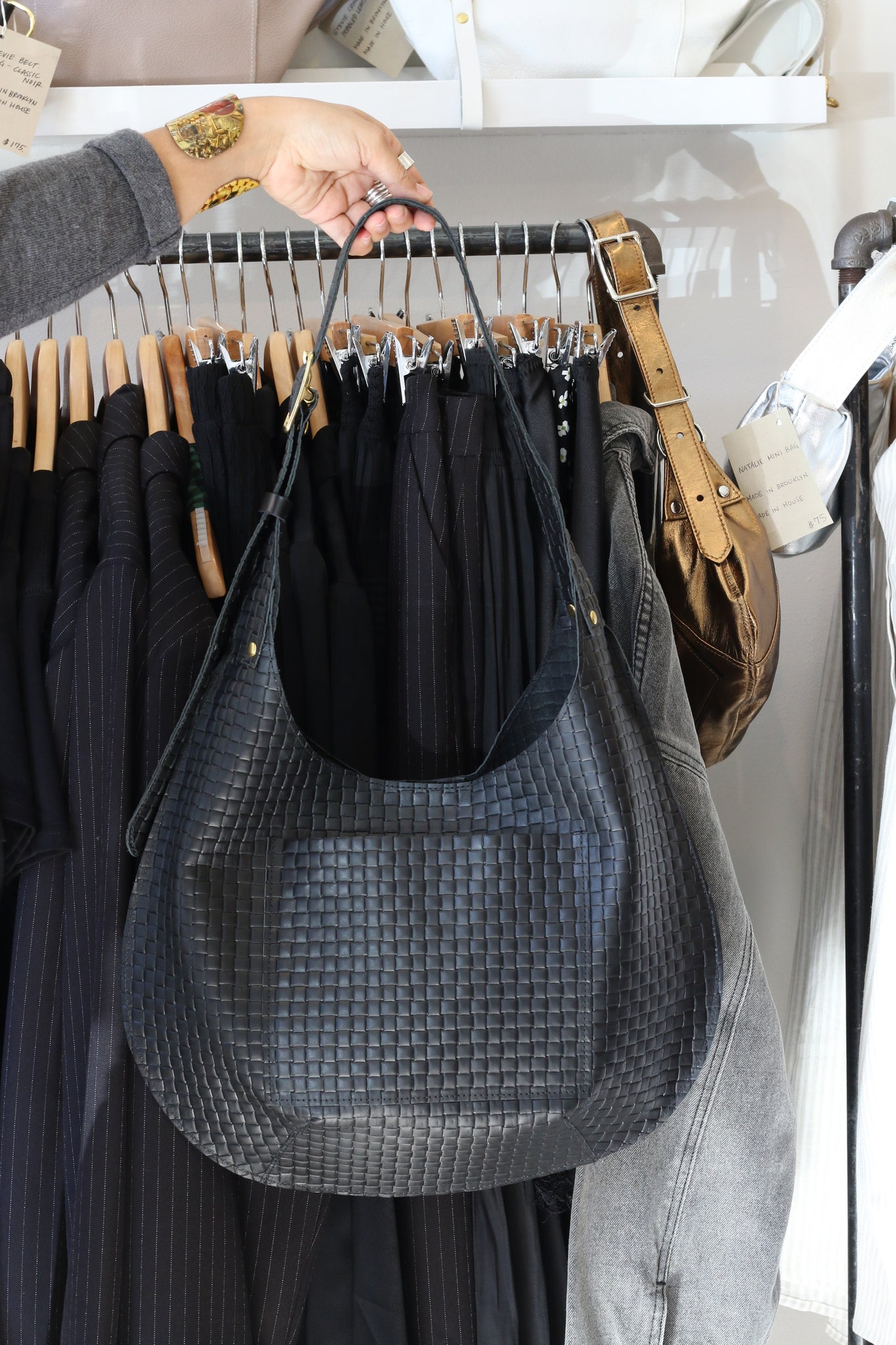 black pebbled leather hobo