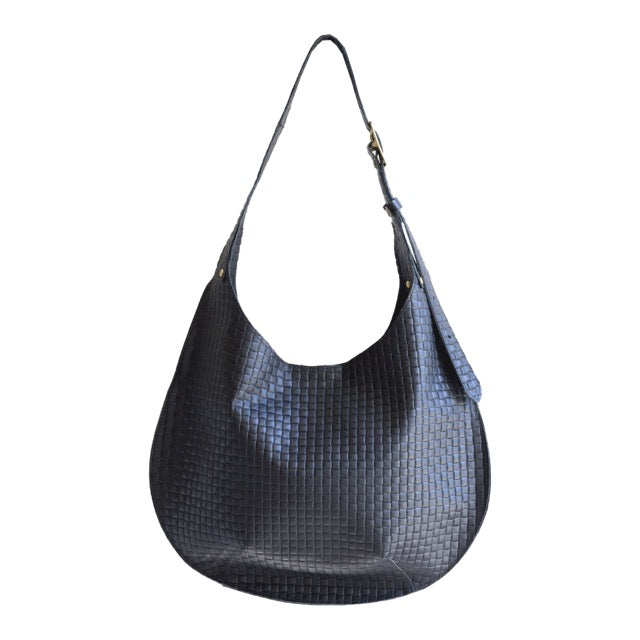 Bardot Leather Hobo in Woven Noir