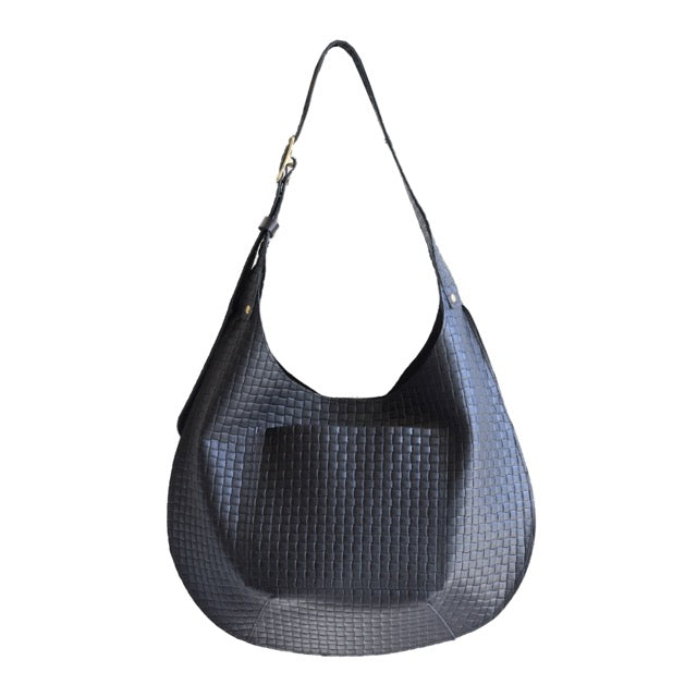 Bardot Leather Hobo in Woven Noir