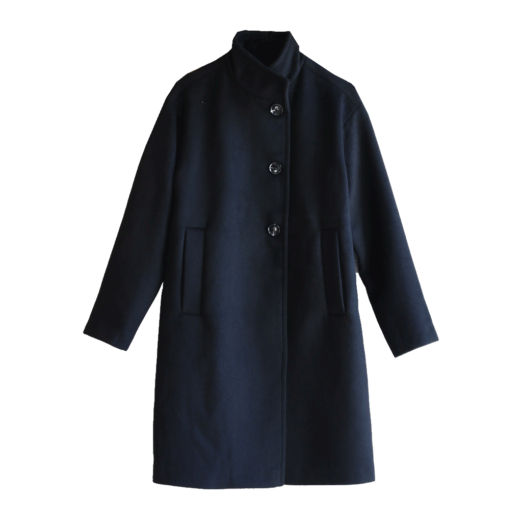 Black Wool Coat Stand Collar