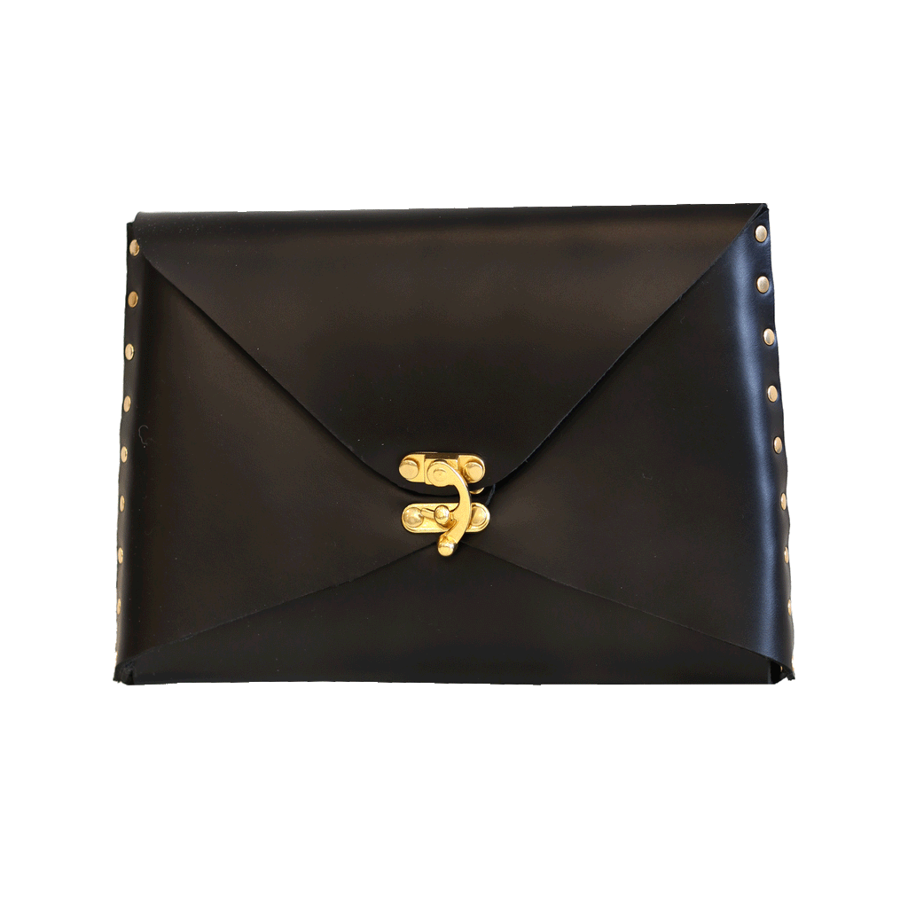 Black leather clutch