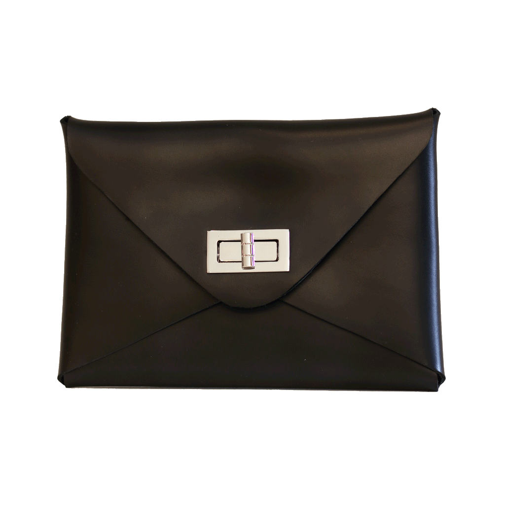 turn lock leather clutch