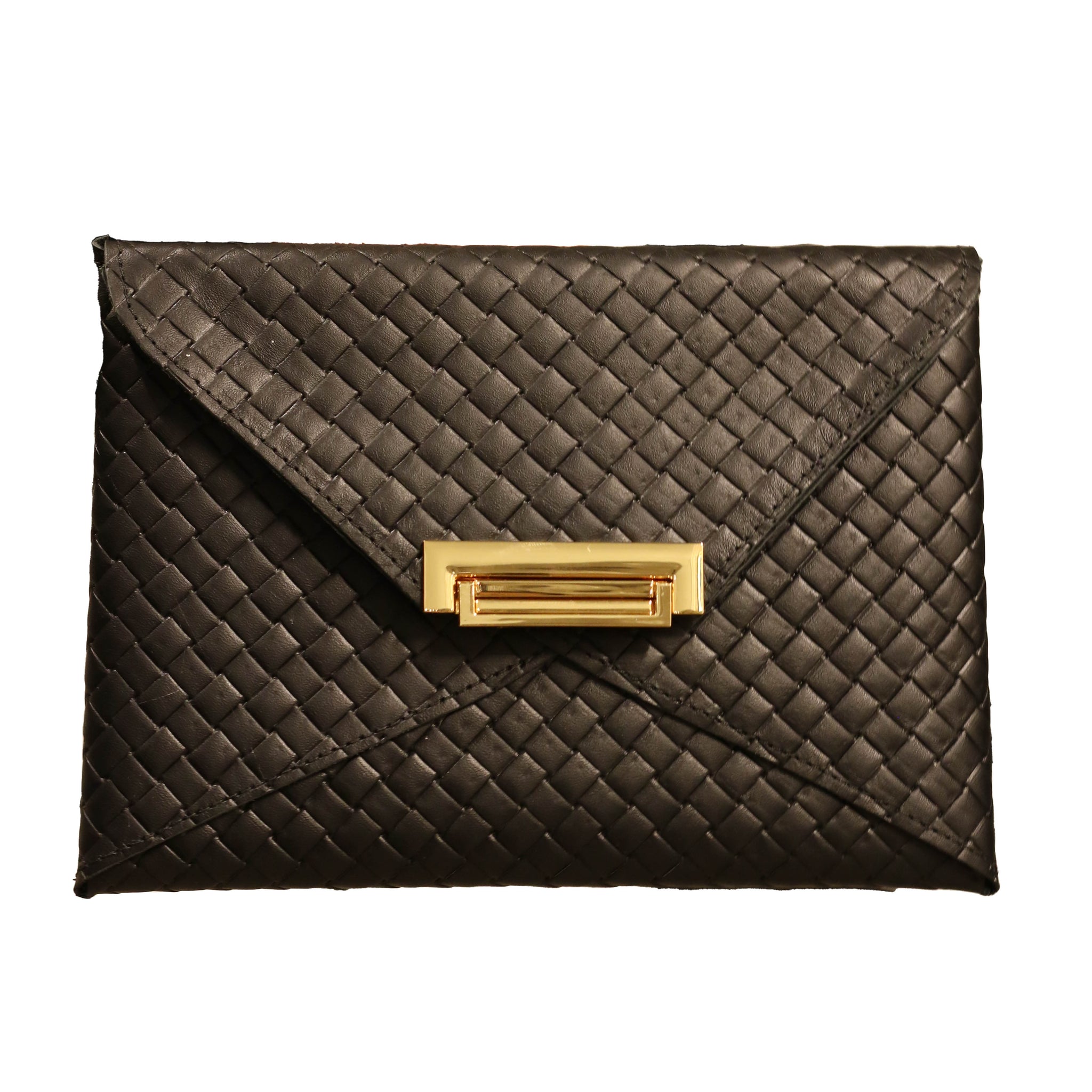 turn lock leather clutch