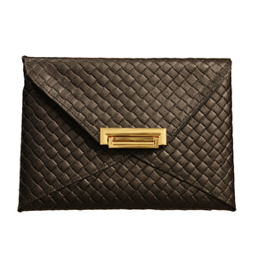 turn lock leather clutch