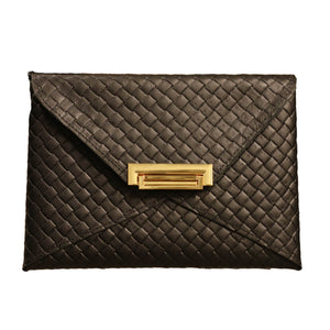 turn lock leather clutch