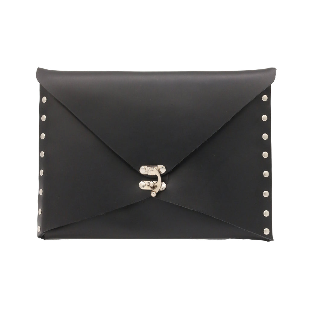 Black leather clutch