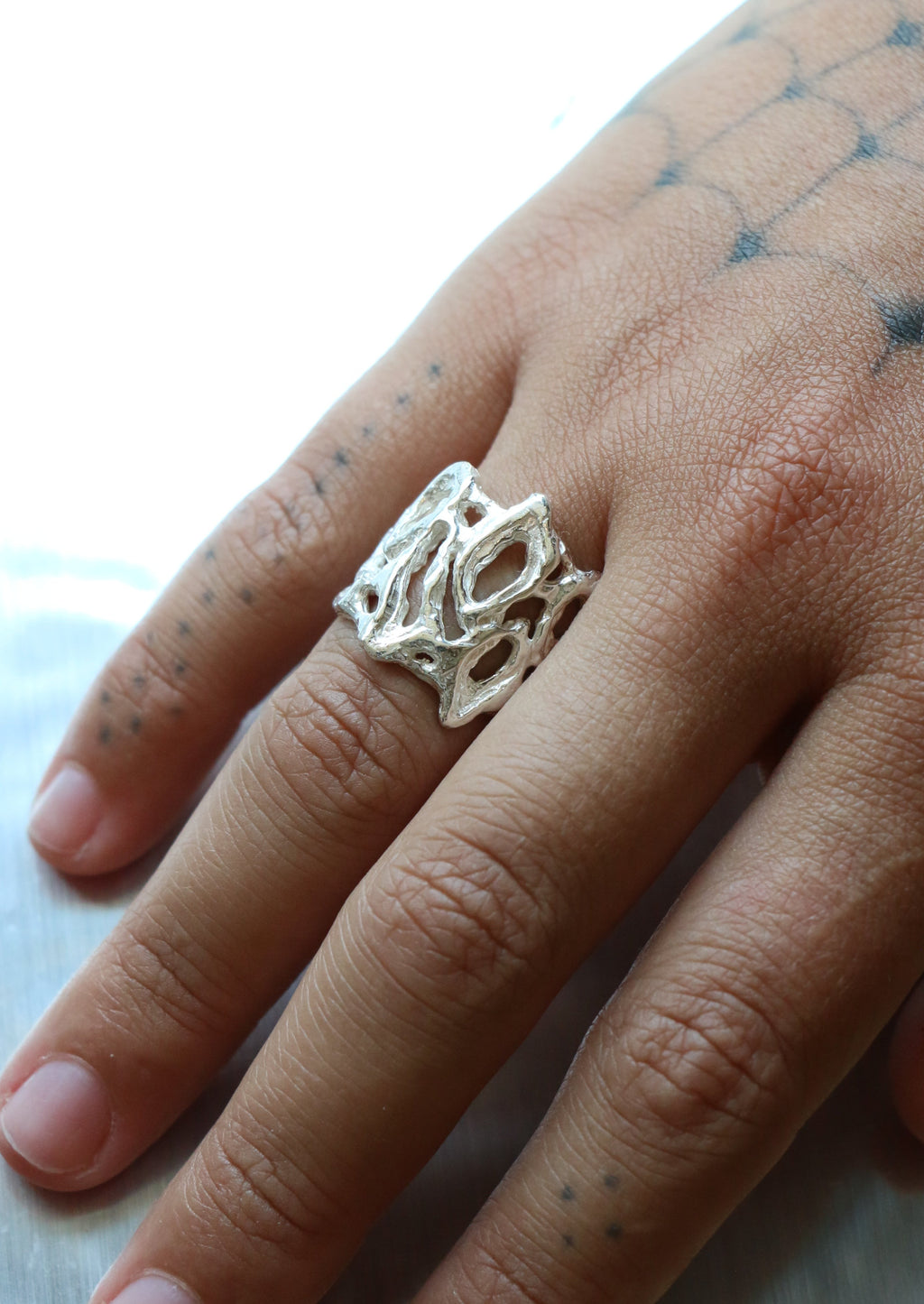 organic free-form silver magma ring made in USA
