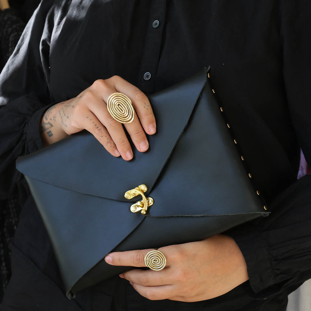 Black leather clutch