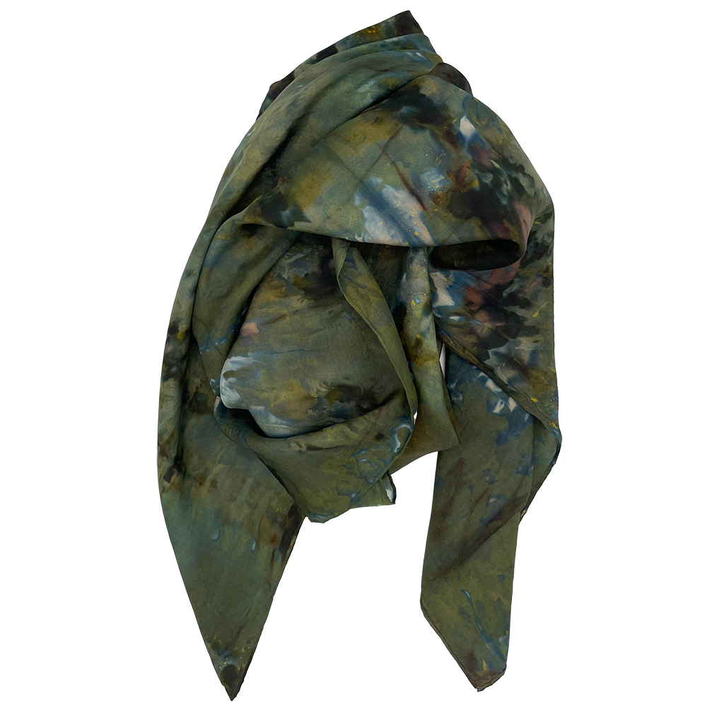 Ice Dyed Silk Scarf - Moss