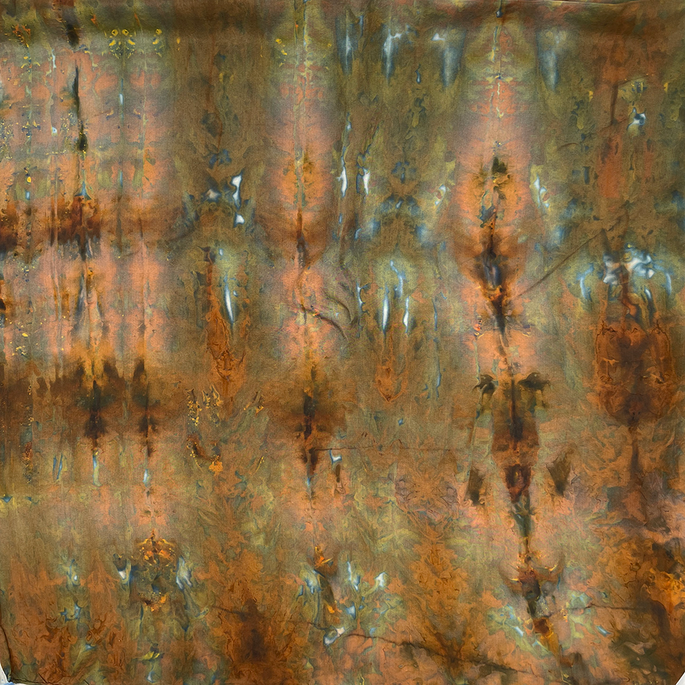 Ice Dyed Silk Scarf - Moss + Ochre