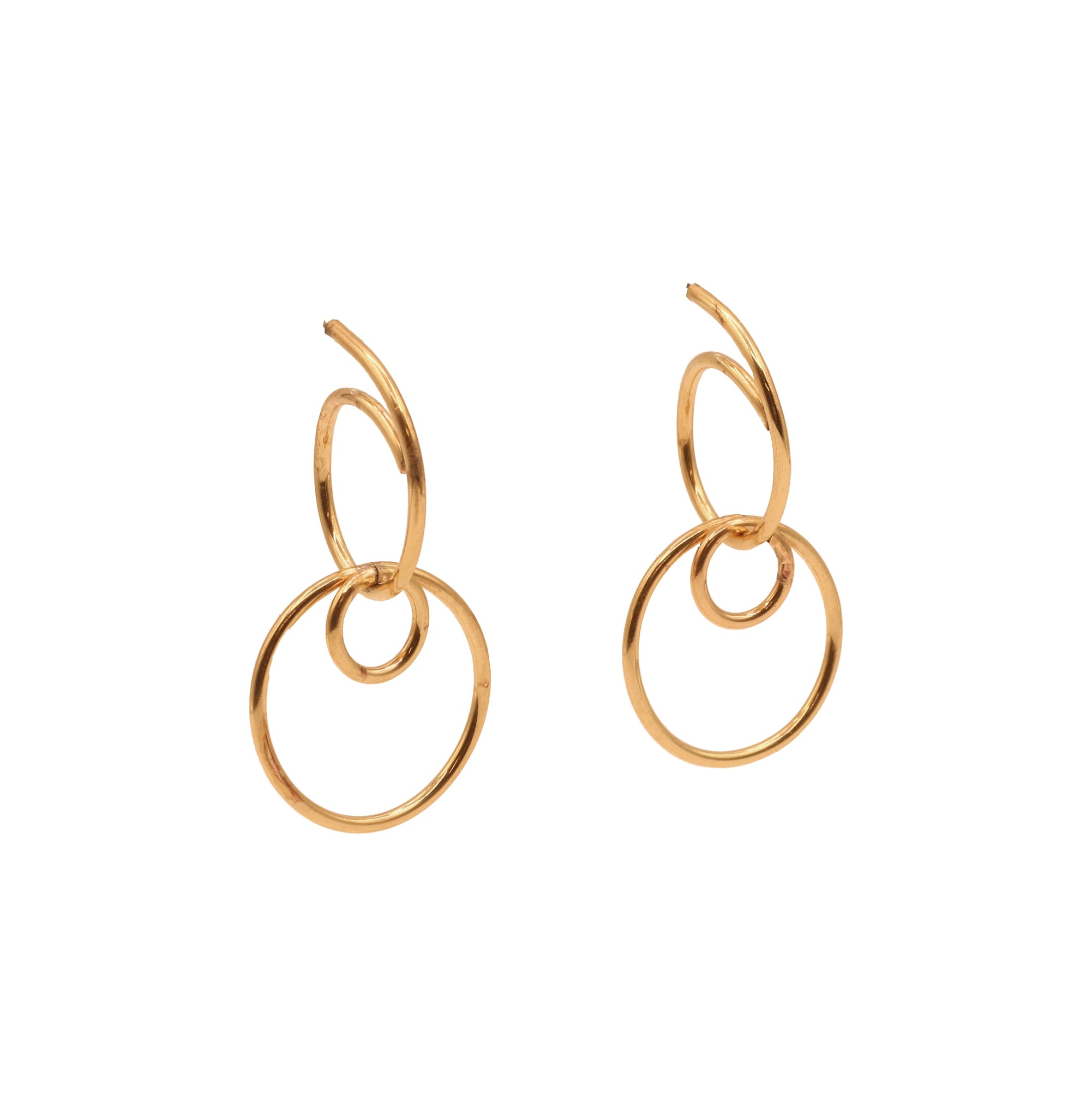 brass dangle orbit earrings