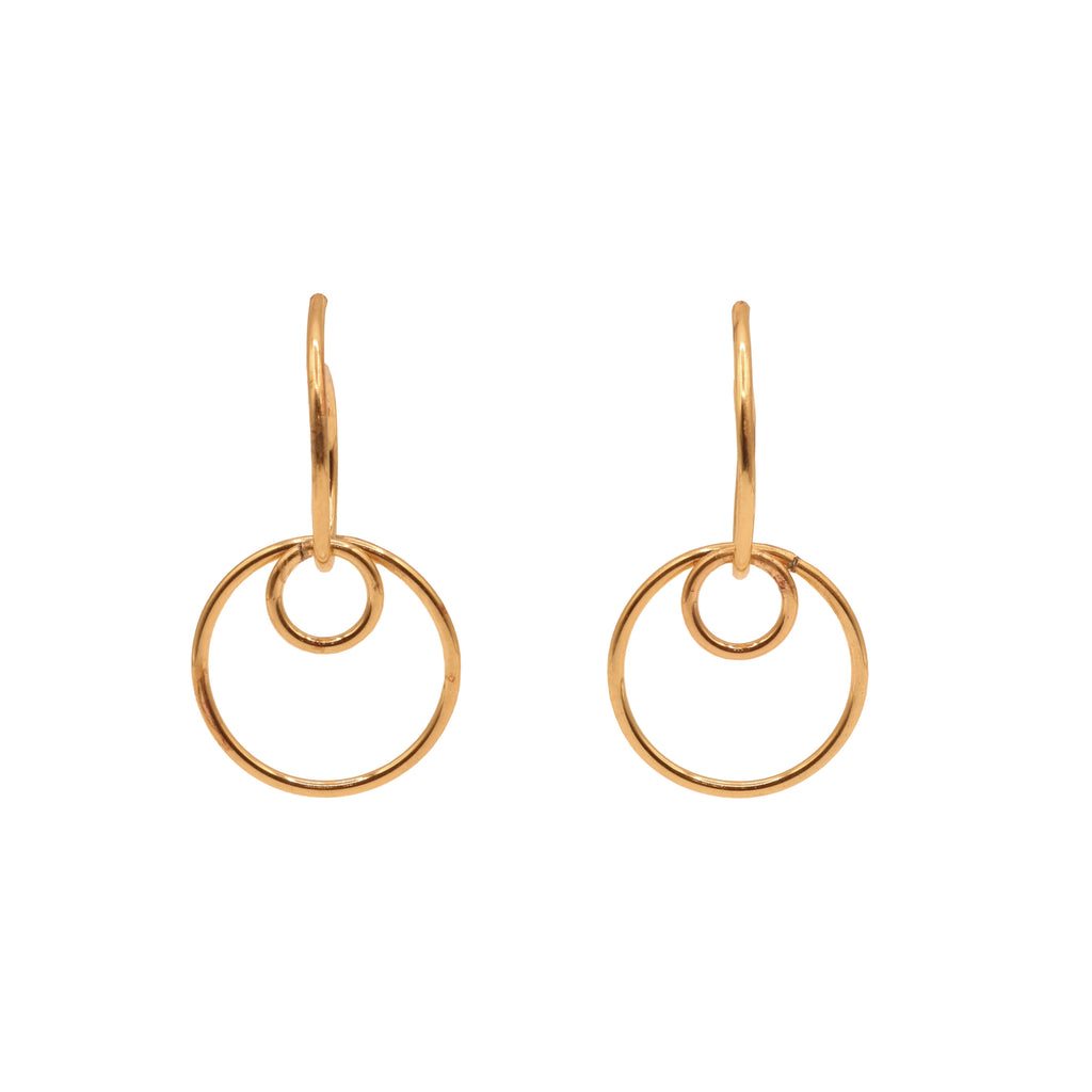 brass dangle orbit earrings