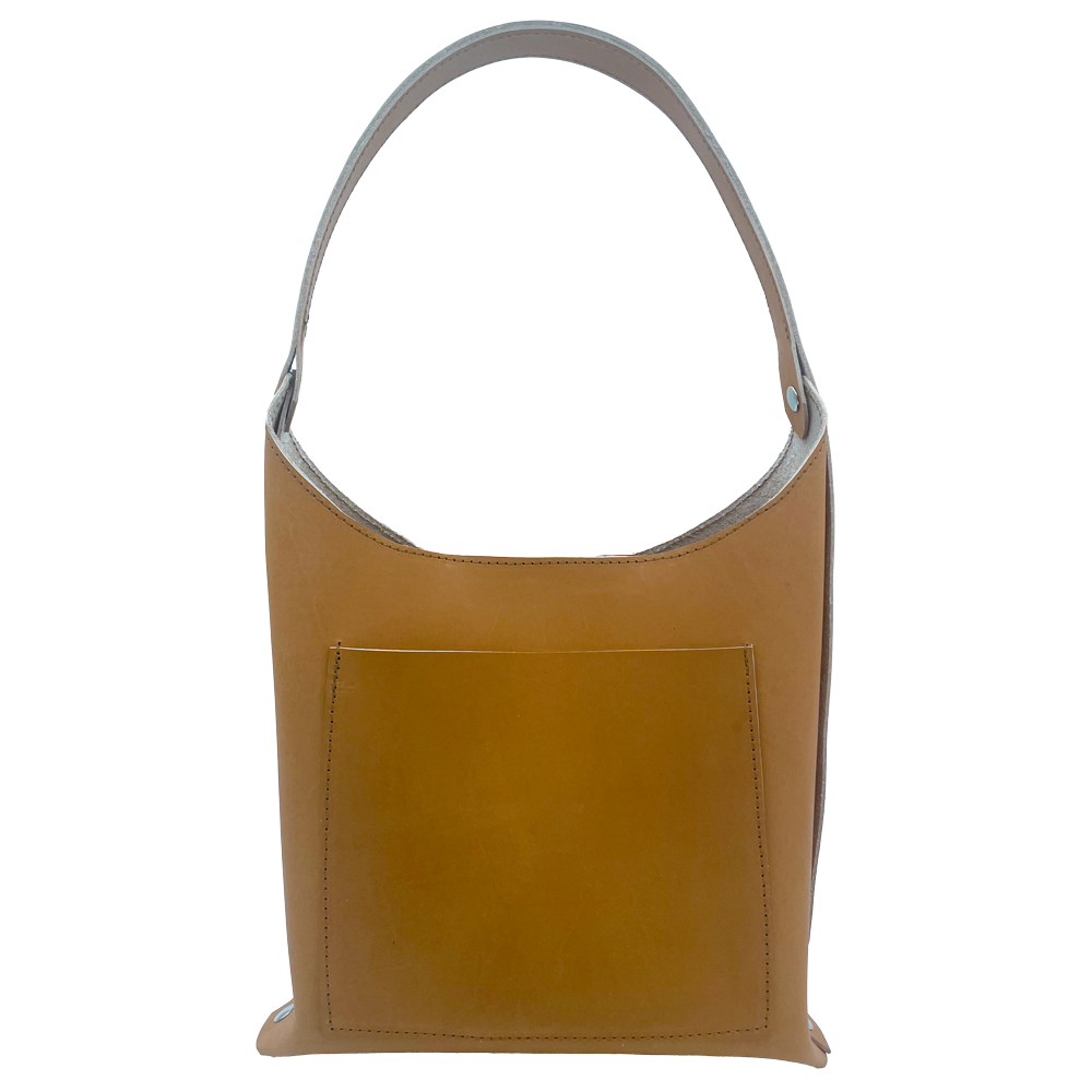 Caramel Leather Bucket Bag with Rivets