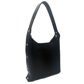 Black Leather Bucket Bag with Rivets
