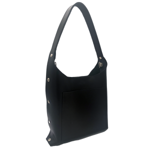 Black Leather Bucket Bag with Rivets