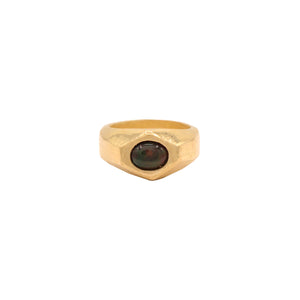 brass hexagon cut blue opal saturn ring