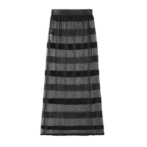 Striped and Pleated Mesh Maxi Skirt