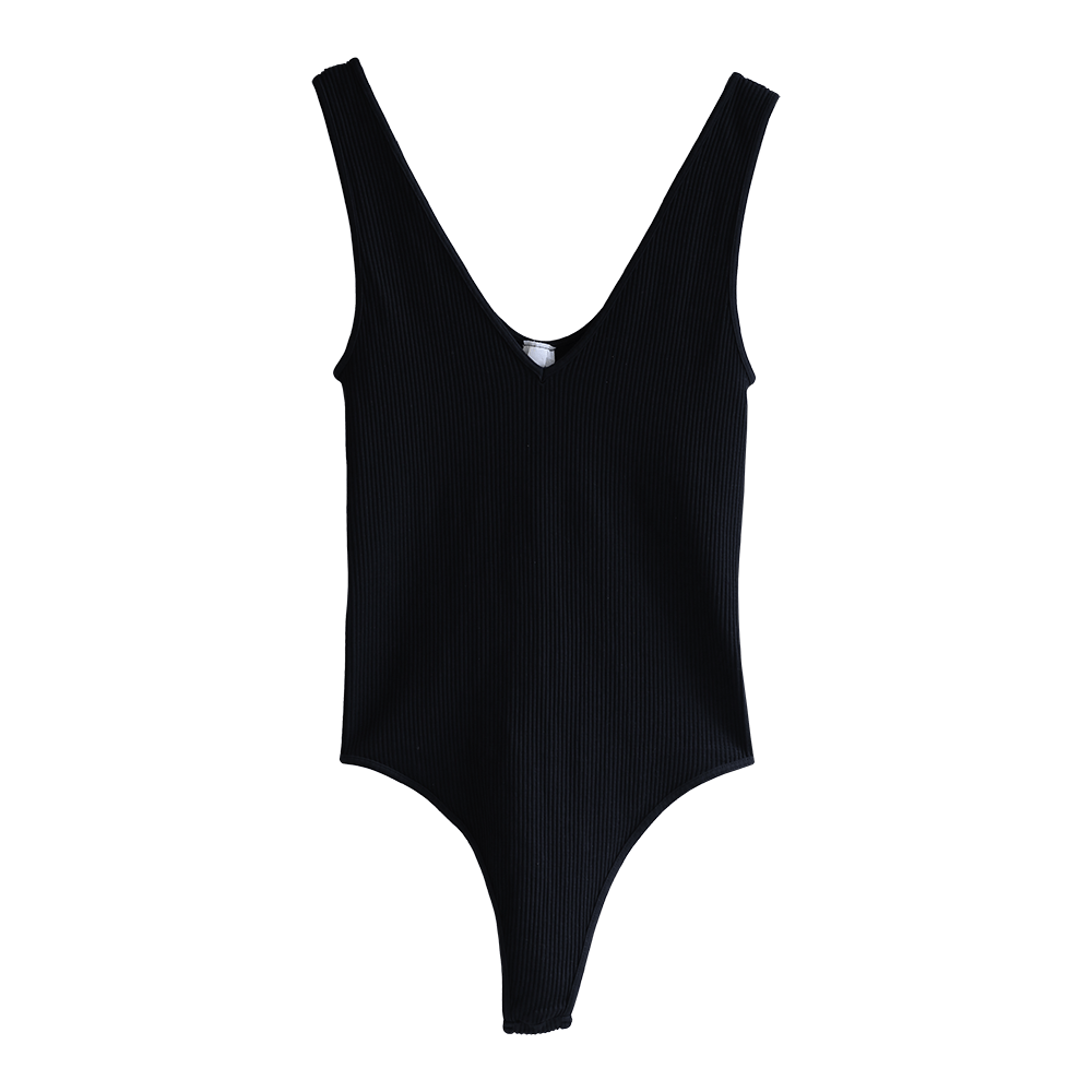 V Neck Ribbed Bodysuit