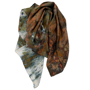 Ice Dyed Silk Scarf - Moss + Ochre