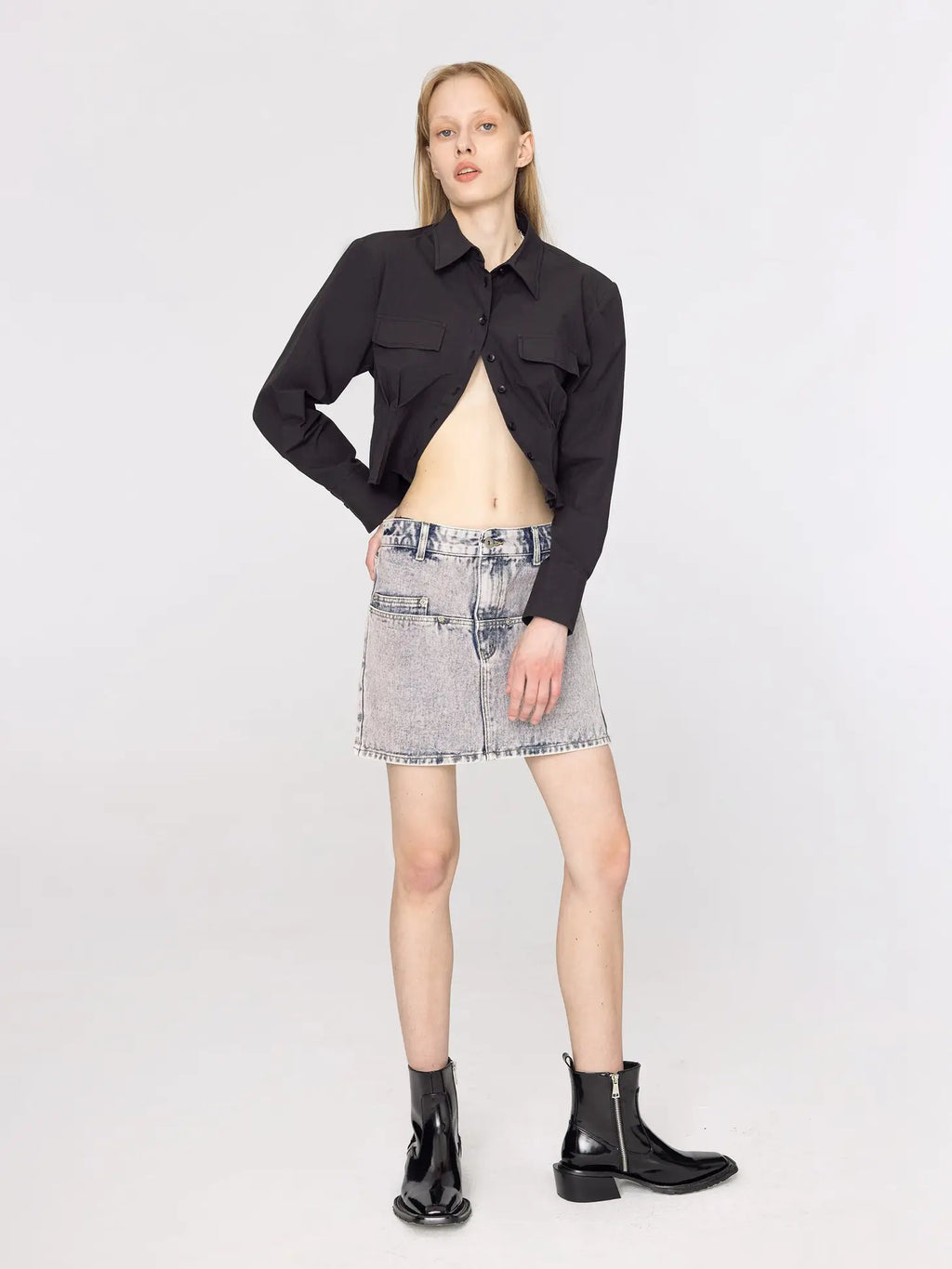 Acid Wash Denim Mini Skirt