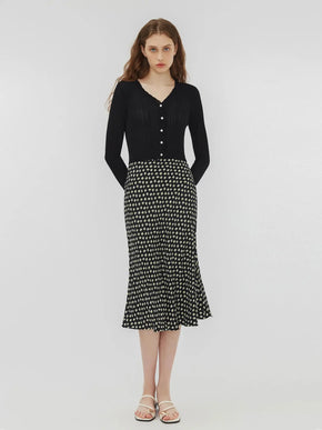 Black Printed Flowy Midi Skirt
