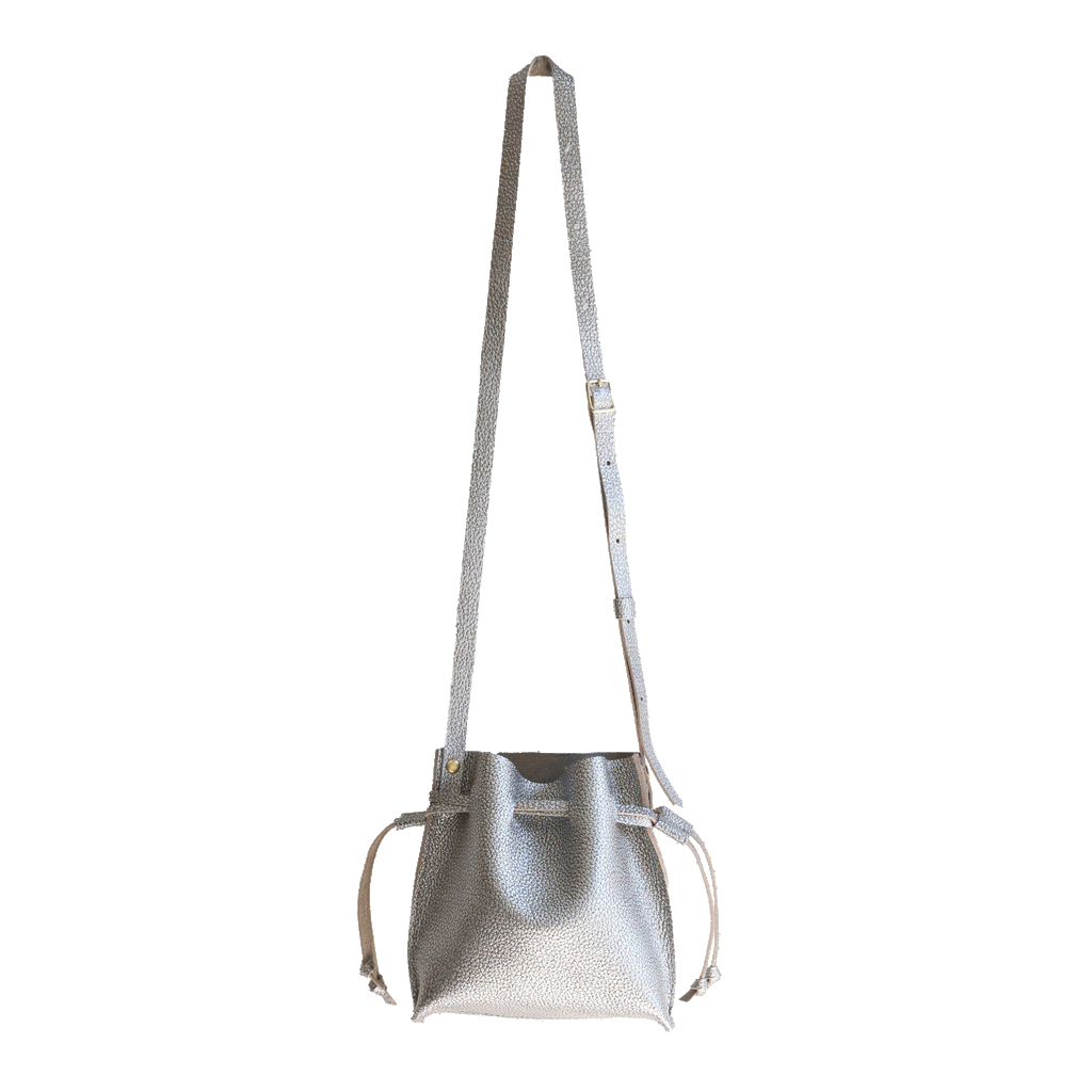 Gunmetal silver bucket bag