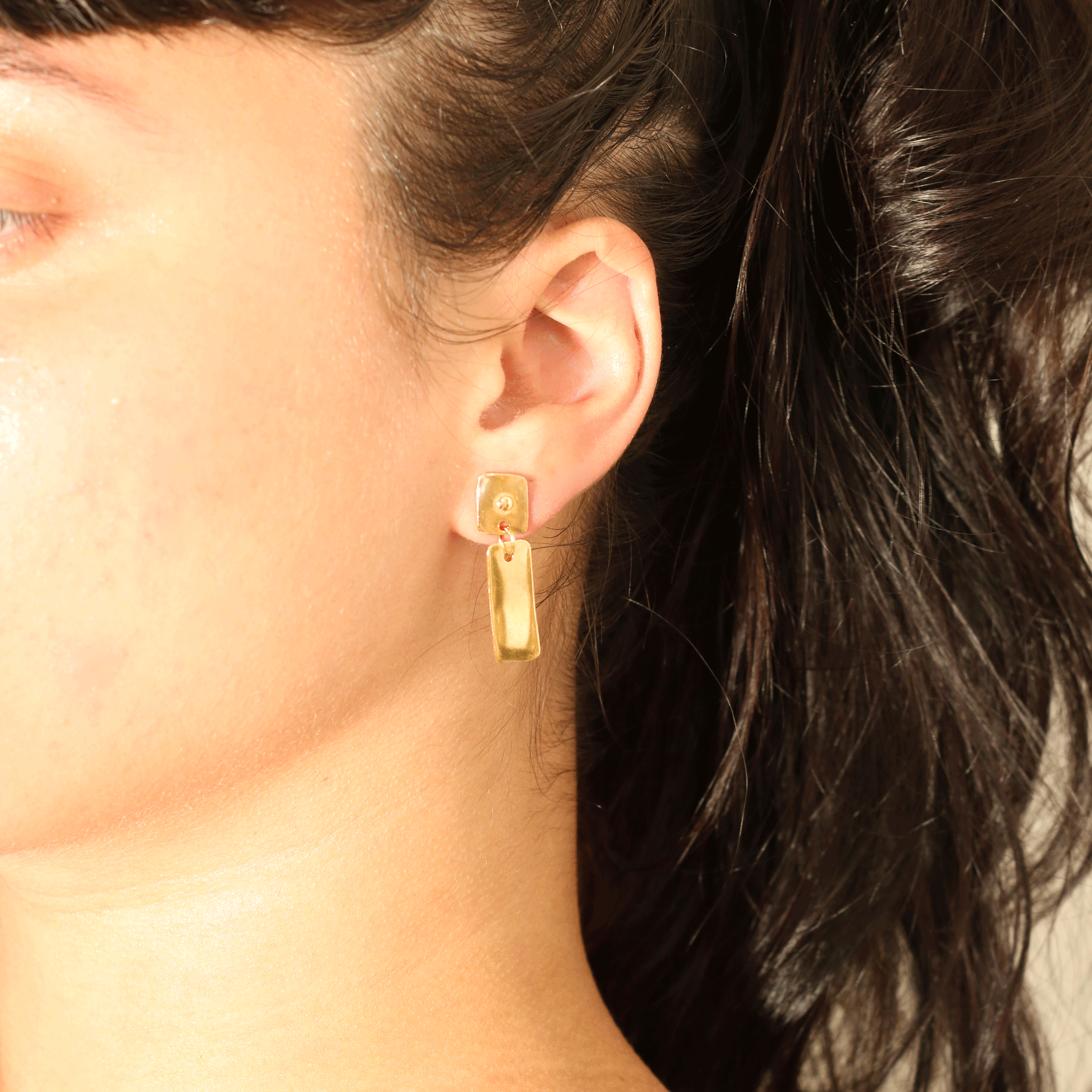 Dangle Brass Rivet Earrings