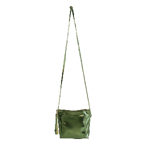 leather crossbody bag in metallic olive