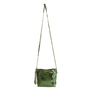 leather crossbody bag in metallic olive