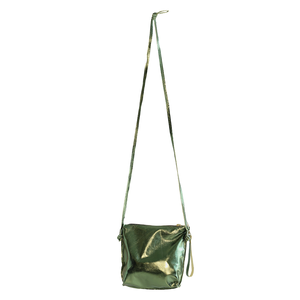 leather crossbody bag in metallic olive