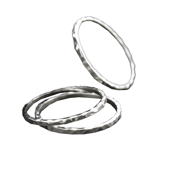 Silver Hammer Finish Stacking Rings