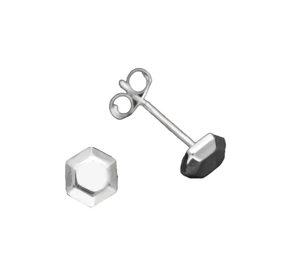 Silver Hexagon Studs