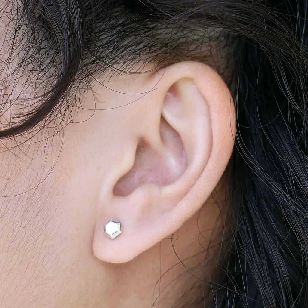 Silver Hexagon Studs