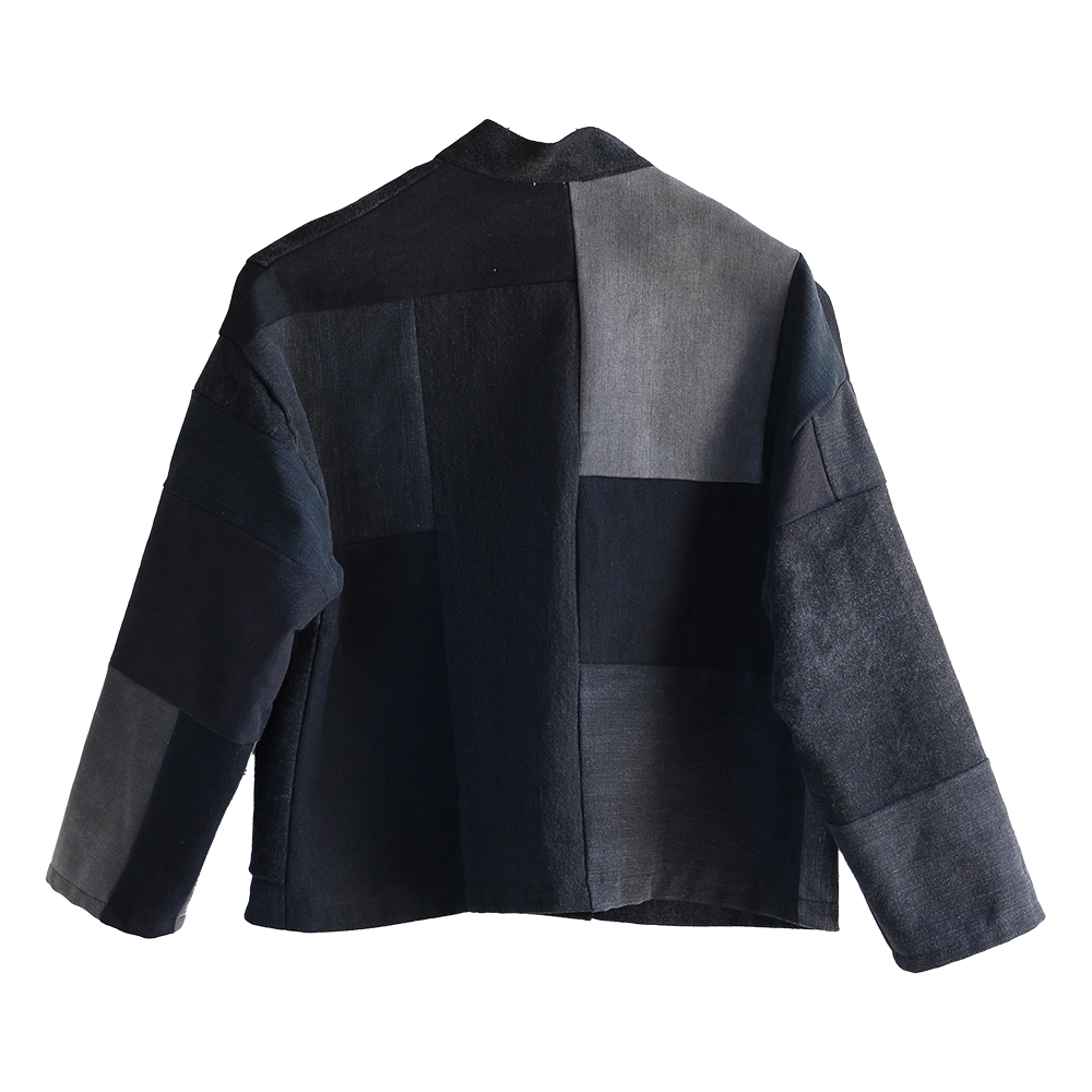 Black Denim Patchwork Kimono Jacket - with Clasps