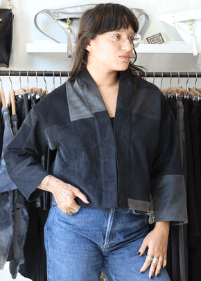 Black Denim Patchwork Jacket - w/ Clasps