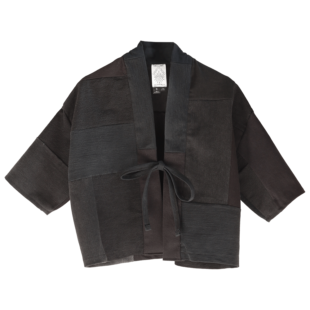 Black Denim Patchwork Jacket - w/ Ties