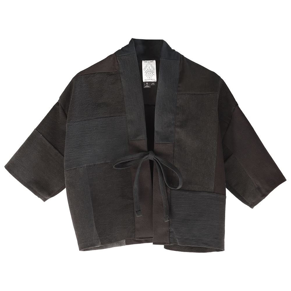Black Denim Patchwork Kimono Jacket - with Ties