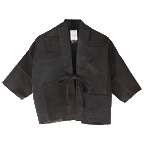 black denim patchwork jacket with ties