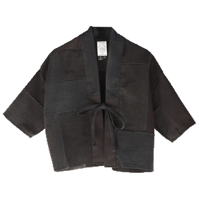 Black Denim Patchwork Jacket - w/ Ties