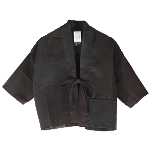 black denim patchwork jacket with ties