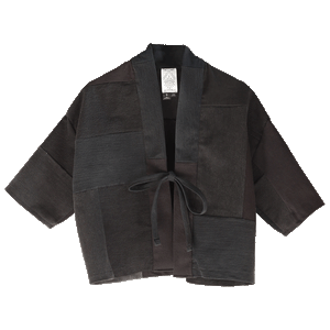 Black Denim Patchwork Jacket - w/ Ties