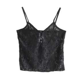 black deadstock lace fabric tank