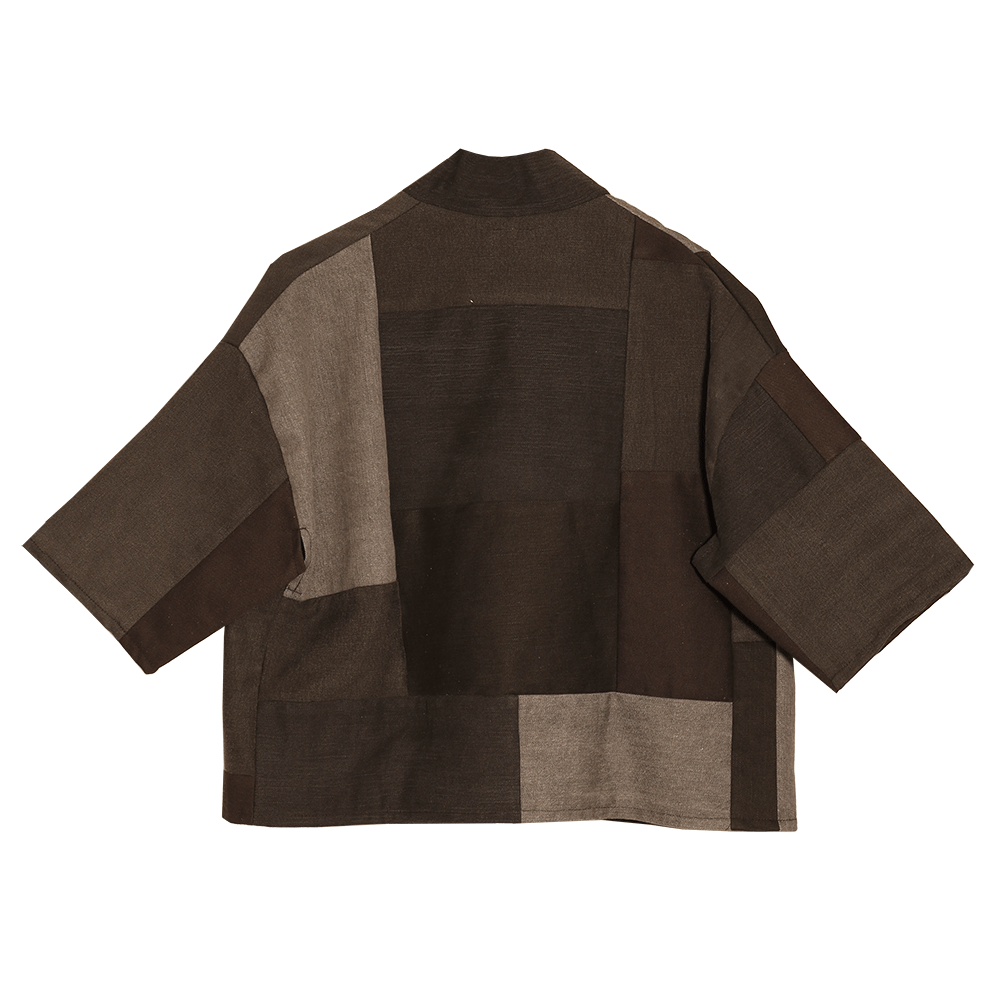 black denim patchwork jacket with ties