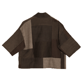 black denim patchwork jacket with ties